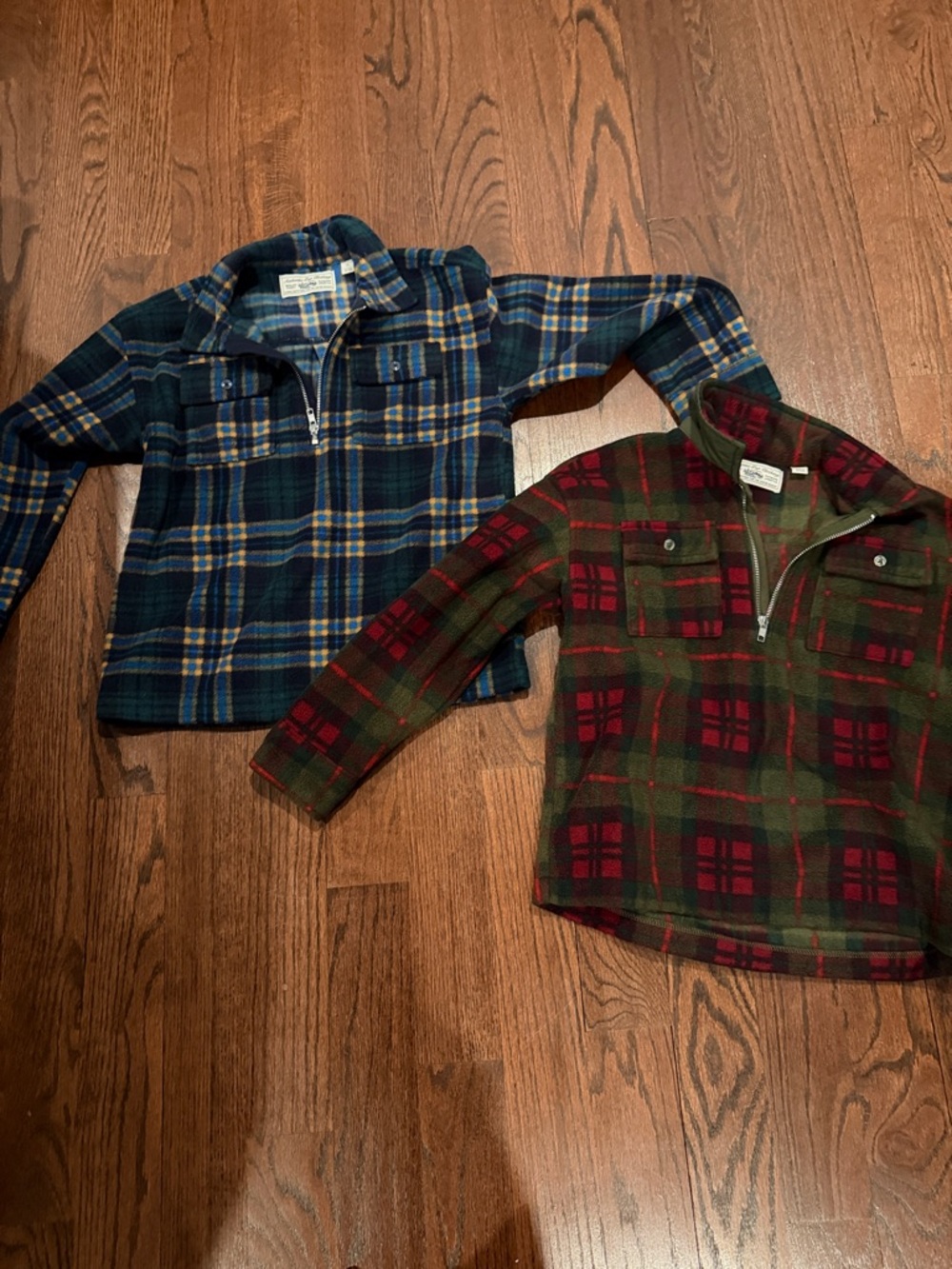 Kids Plaid Half-Zip Pullover Shirt - Blue & Green/Red